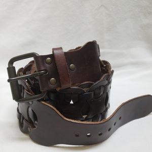 Genuine brown leather belt, wide strap